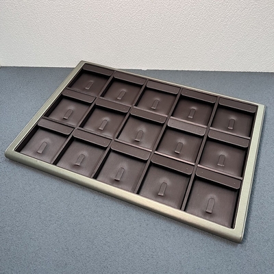 355 * 255 * 25mm Kahverengi PU Takı Tepsileri Yüzük Küpe Kolye Kolye için Görüntüler